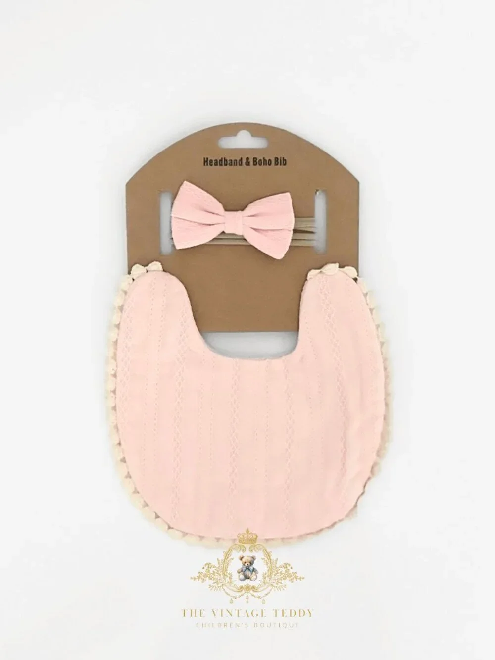 NWT Lovely Girls Baby Bib & Hair Bows Accessory Set Boutique Bohemian Eyelet OS